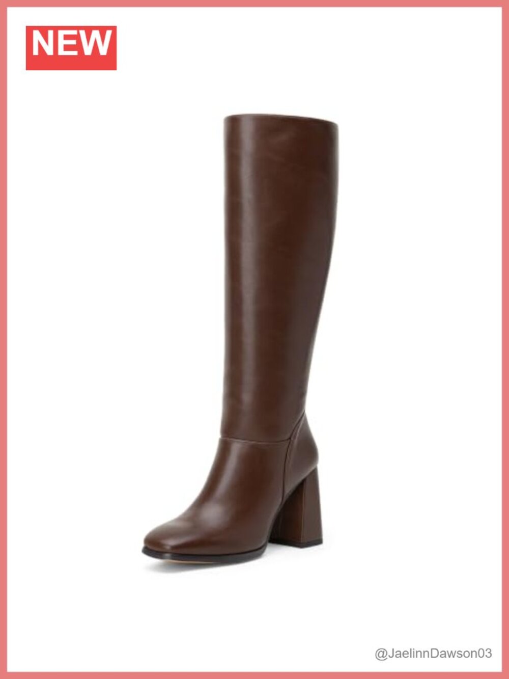 Women's Knee High Chunky Heeled Boots Square Toe Faux Leather Side Zip